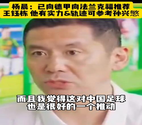 楊晨：已向德甲推薦王鈺棟，軌跡可參考孫興慜
