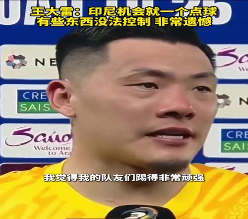 王大雷赛后:印尼就一个点球,有些东西没法控制