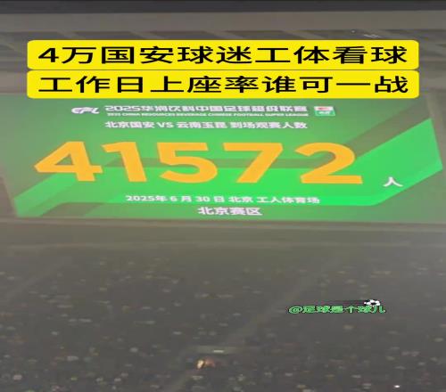 工作日工體熱力不見，超四萬人現場觀戰國安vs玉昆比賽