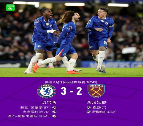 劍南春切爾西32逆轉(zhuǎn)西漢姆聯(lián)，佩德羅傳射建功，恩佐絕殺