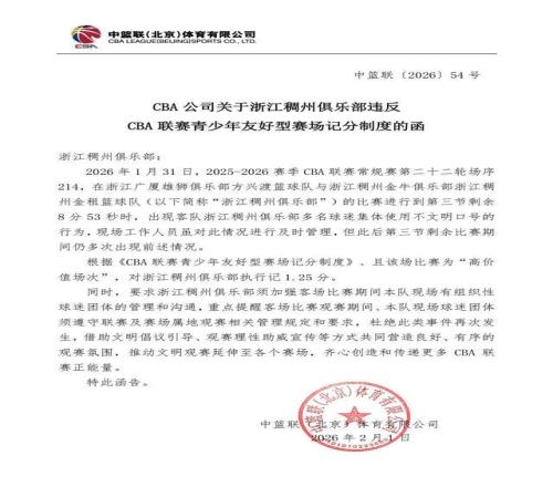 官方：浙江德比中稠州球迷使用不文明口號(hào)，扣除稠州紀(jì)律分1.25分