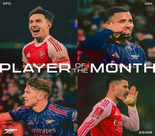 阿森納1月最佳候選：哲凱賴(lài)什、蘇比門(mén)迪、熱蘇斯、馬丁內(nèi)利