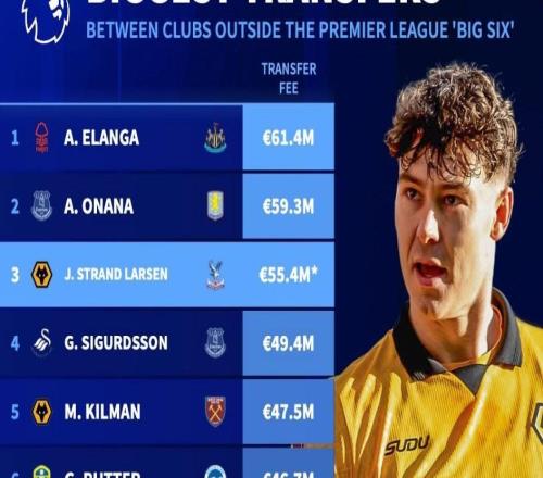 德轉統(tǒng)計英超除BIG6外歷史最貴交易：紐卡6140萬歐簽埃蘭加第1