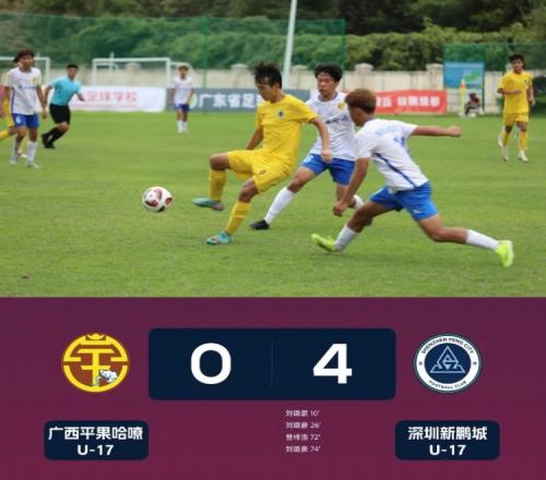 U17聯賽：劉璐豪再度戴帽，深圳新鵬城40戰勝廣西平果哈嘹