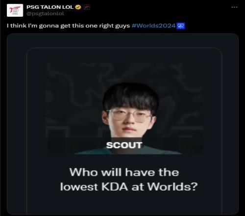 PSG官推发文整活Scout：谁会在世界赛拿到最低KDAScout