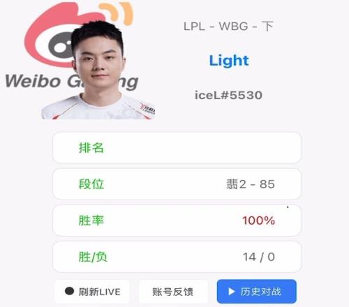 狀態(tài)還不錯Light歐服創(chuàng)號開啟排位翡翠段14連勝一把未輸