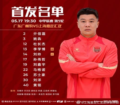 广东广州豹VS上海嘉定汇龙首发阵容!孙伟哲伤愈归队!