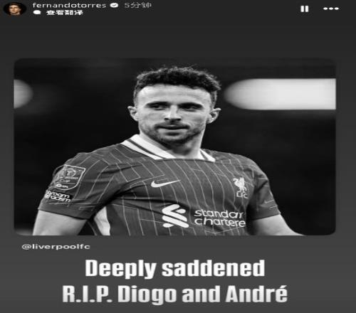 托雷斯社媒悼念若塔：我感到深深的悲痛，R.I.P.迪奧戈和安德烈