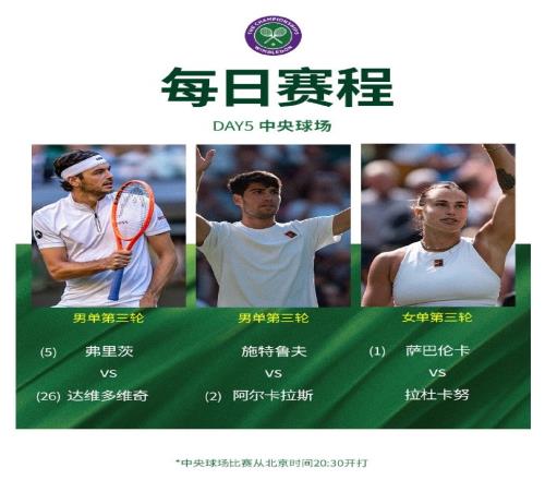 温网今日赛程:阿卡亮相中央球场冲击16强,萨巴伦卡将战拉杜卡努