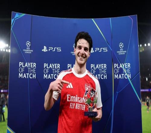 中場核心，賴斯當選阿森納vs拜仁全場最佳球員