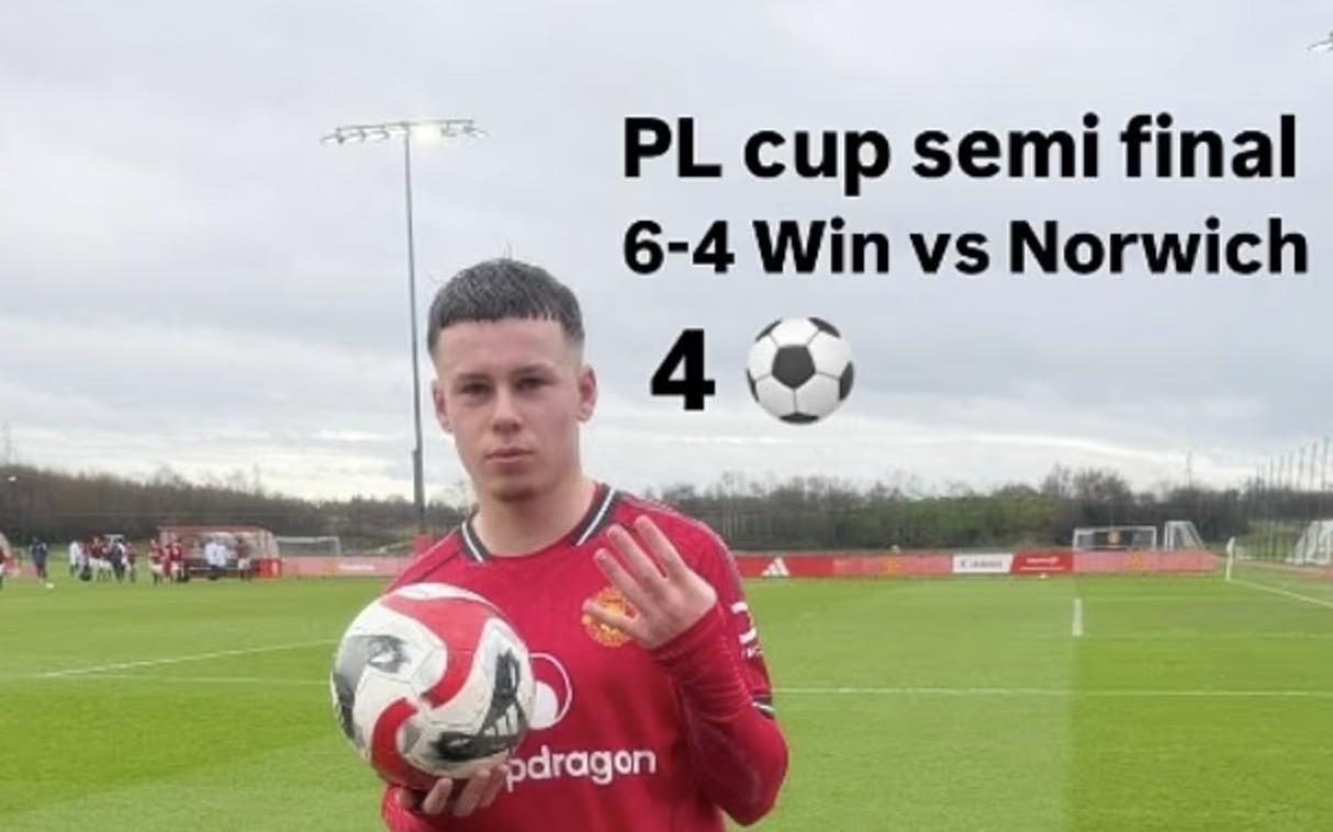 虎父无犬子，鲁尼儿子独中四元助曼联U16以64战胜诺维奇U16