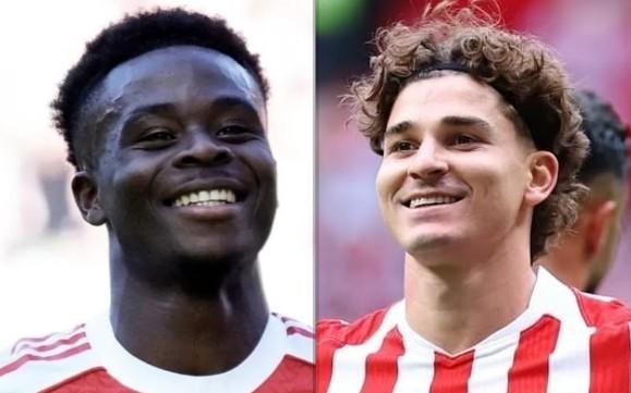 阿尔瓦雷斯欧冠生涯每71分钟造1球,萨卡每89分钟参与1球