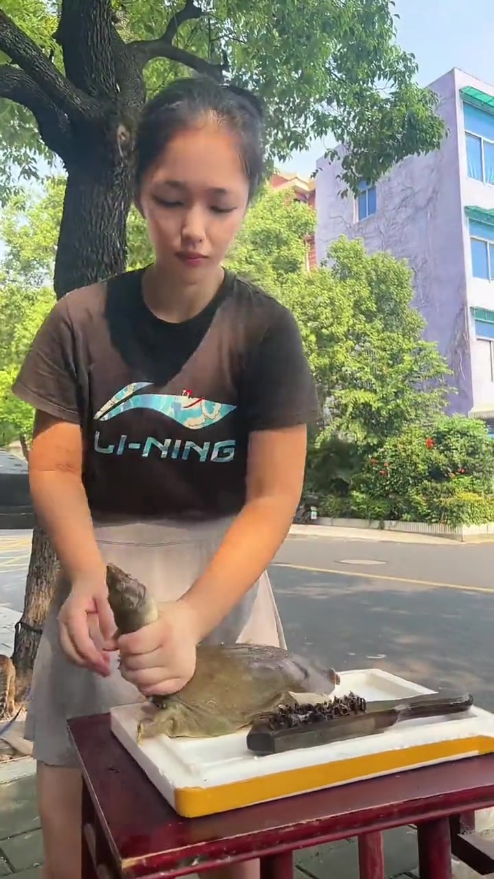 杀鳖前要先敲晕吗这美女眼疾手快,真是个狠人!