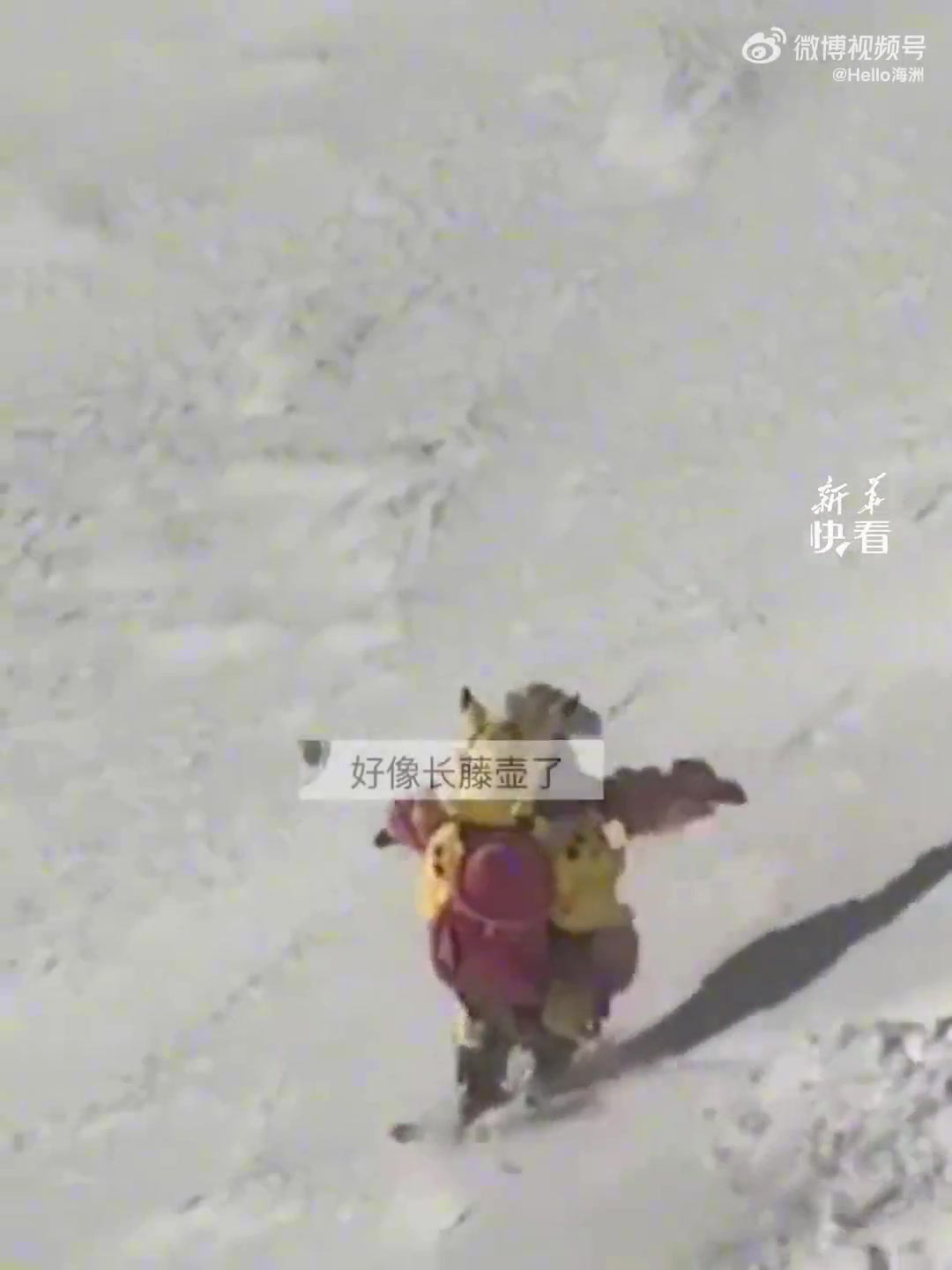 大哥滑雪时全身“护甲”拉满，因为怕疼都加了“防御点”