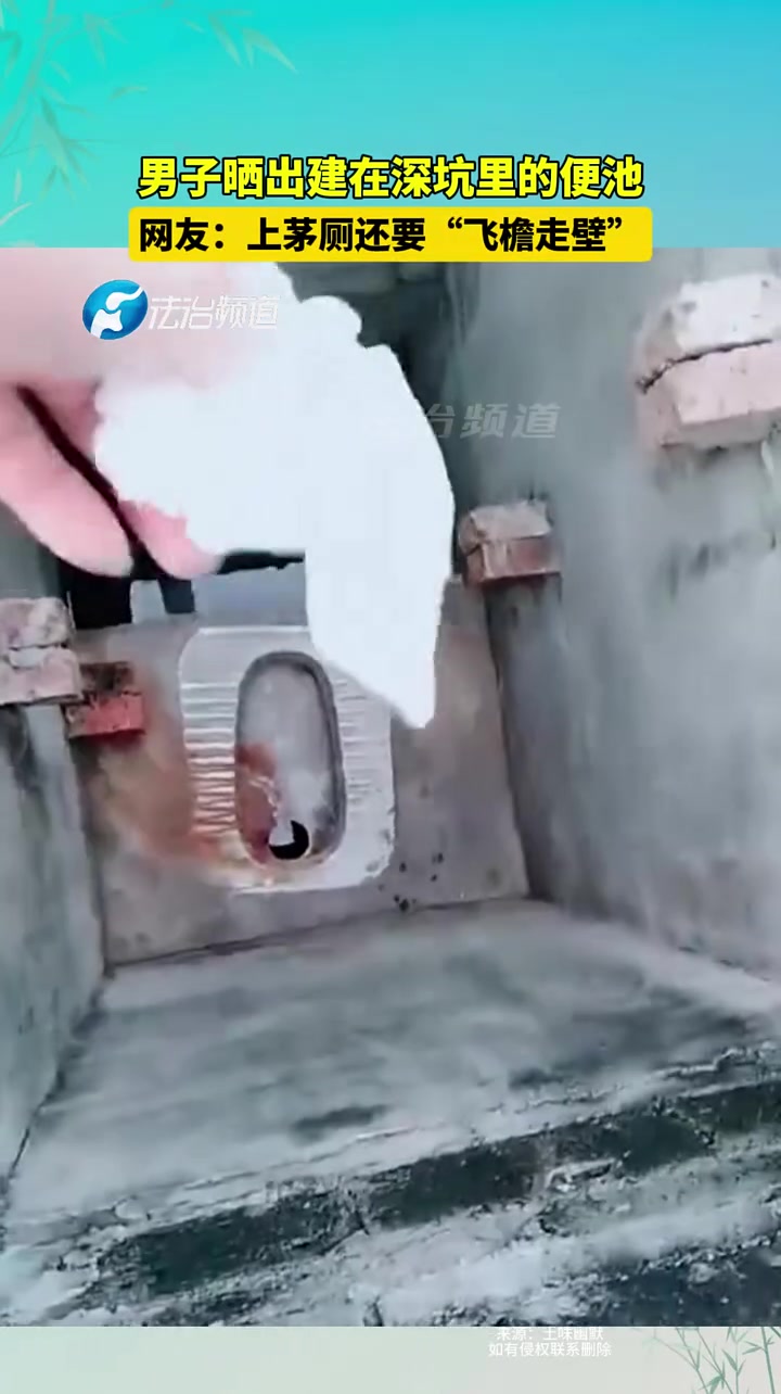 男子晒出建在深坑里的便池，上茅厕还要“飞檐走壁”