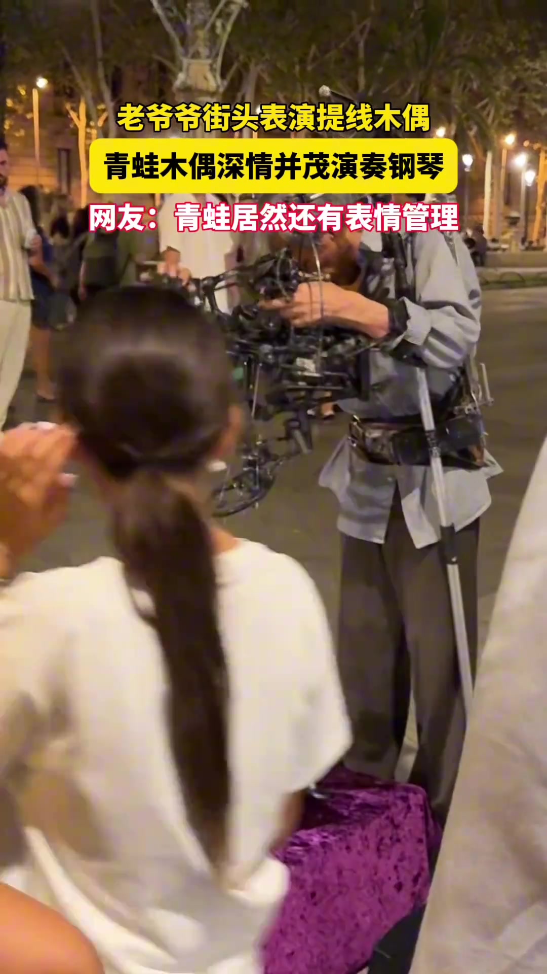 老爷爷操控青蛙木偶弹琴，青青蛙居然还有表情管理