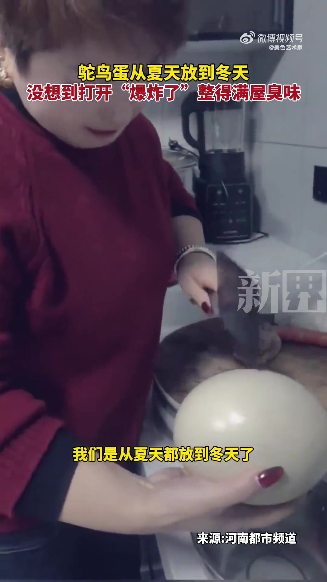 鸵鸟蛋从夏放到冬，打开“爆炸”，弄得满屋臭味