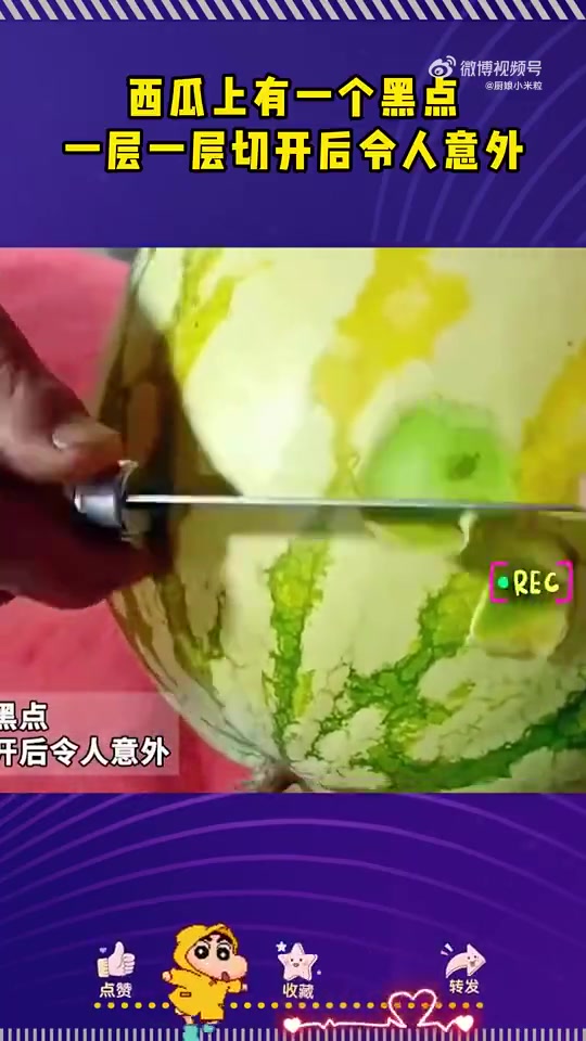 西瓜上有一个黑点，一层一层切开后令人意外