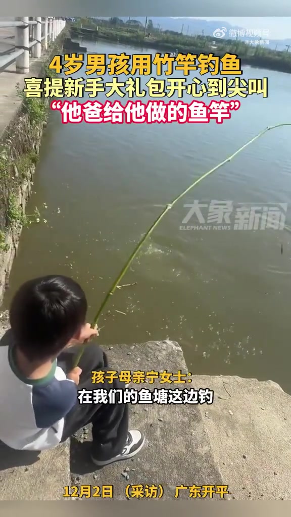 准4岁小孩哥用竹竿钓上鱼
