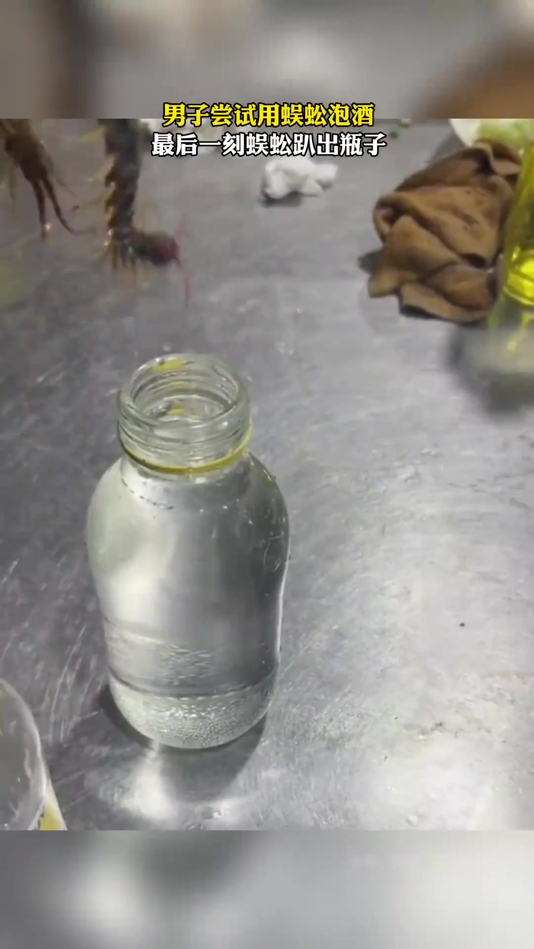男子尝试用蜈蚣泡酒，最后一刻蜈蚣趴出瓶子
