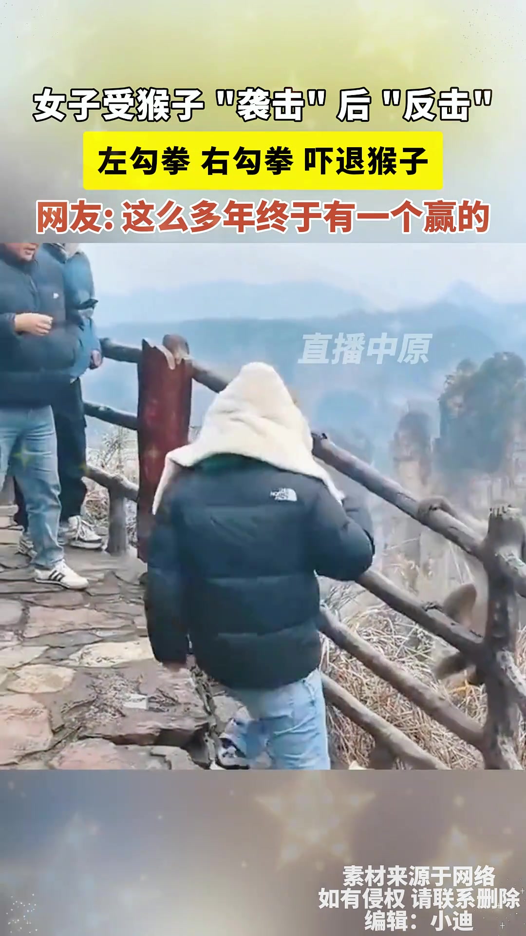 女子受猴子袭击后反击”左勾拳右勾拳吓退猴子