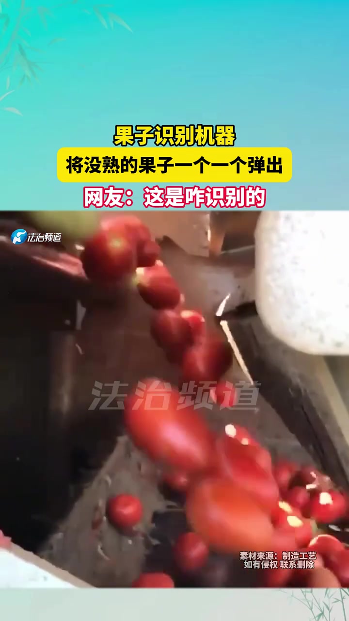 果子识别机器，将没熟的果子一个一个弹出，网友这是咋识别的