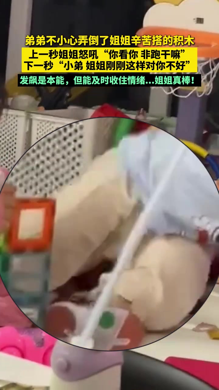 弟弟不小心弄倒了姐姐辛苦搭的积木！发飙是本能但能及时收住情绪