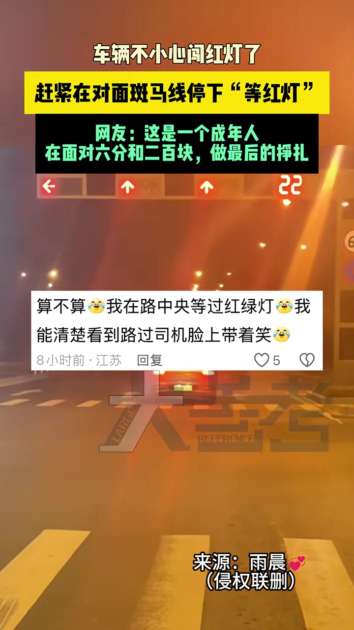 车辆不小心闯红灯了赶紧在对面斑马线停下“等红灯”