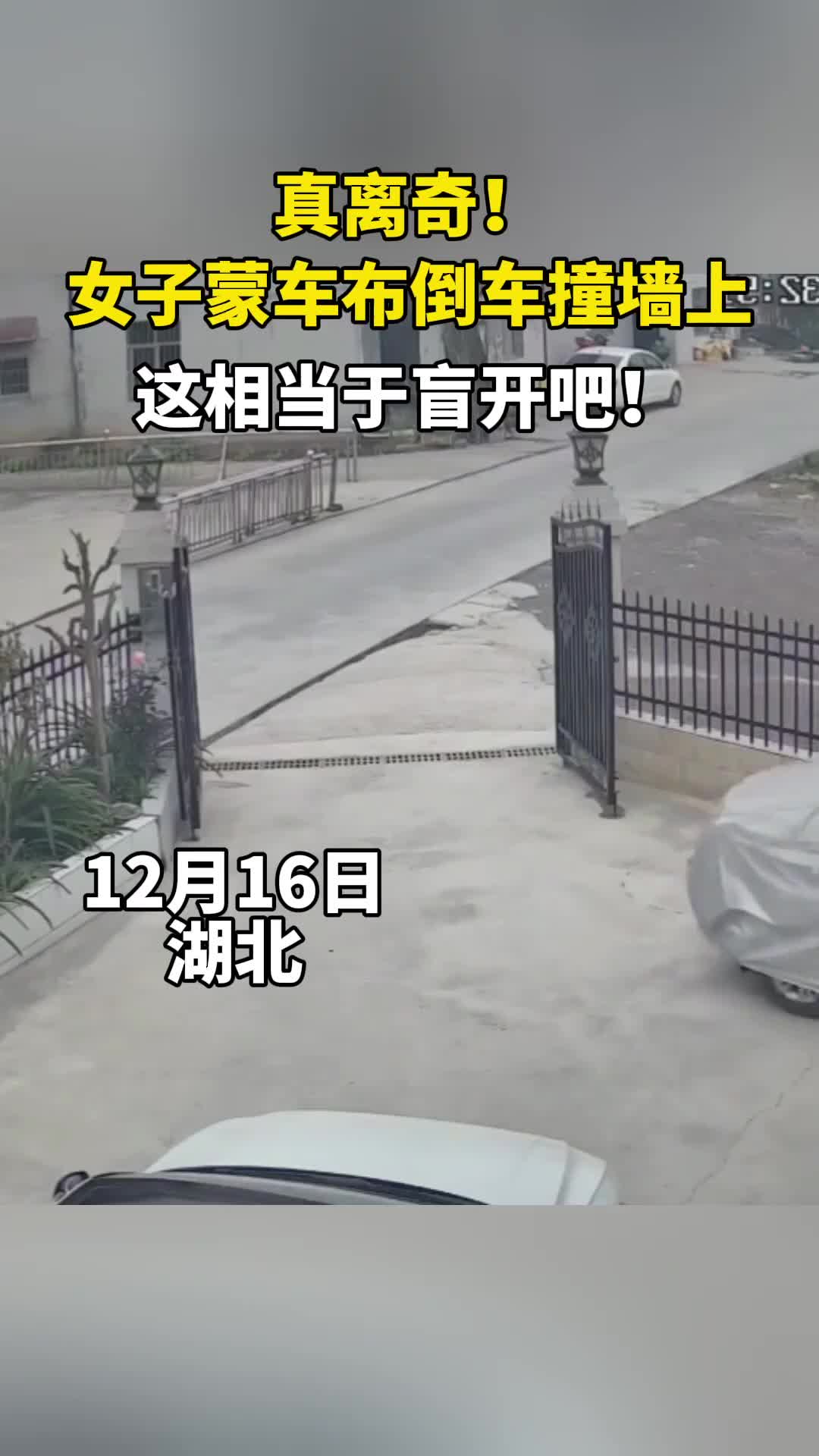 女子蒙车布倒车撞墙上