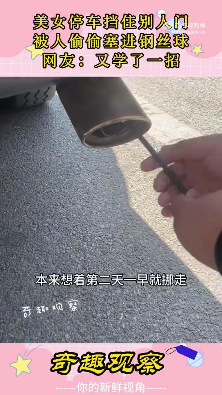 美女停车挡住别人门，被人偷偷塞进钢丝球，网友：又学了一招！