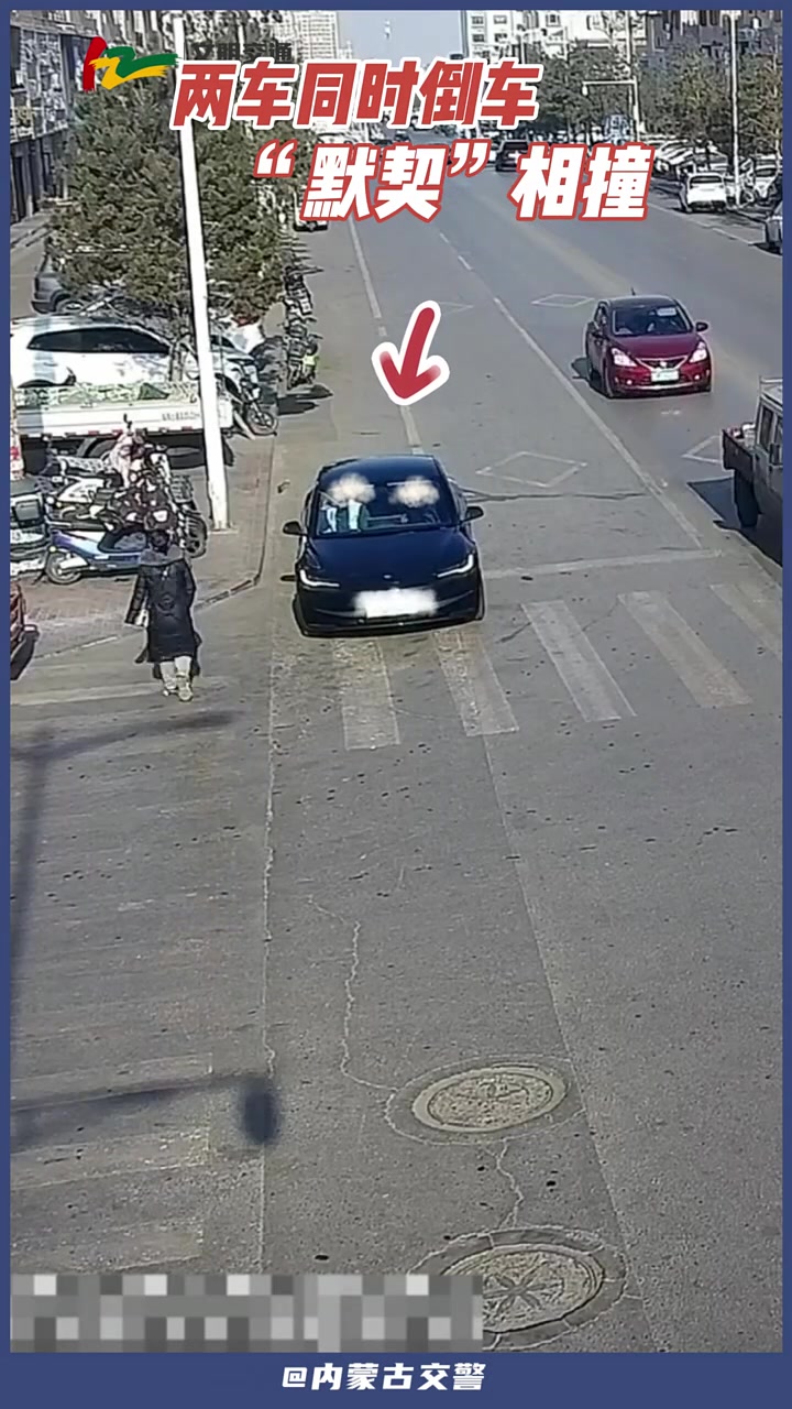 两车同时倒车默契相撞