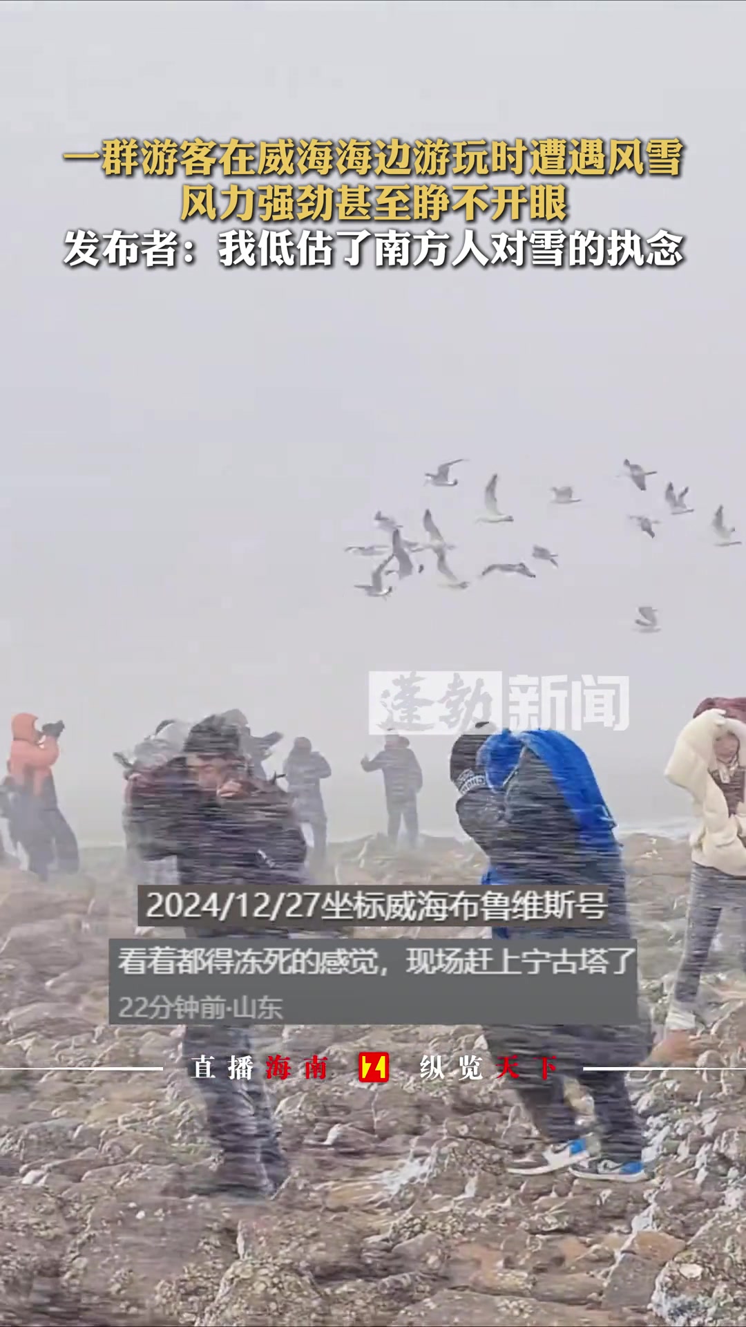 南方人对雪的执念！游客遭遇风雪也要往海边走