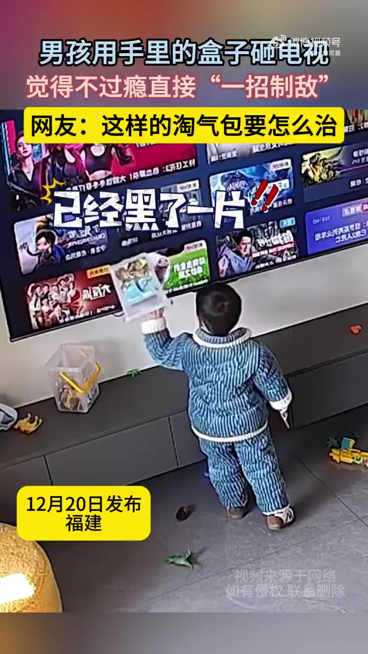 男孩用盒子砸电视，“一招制敌”超解气