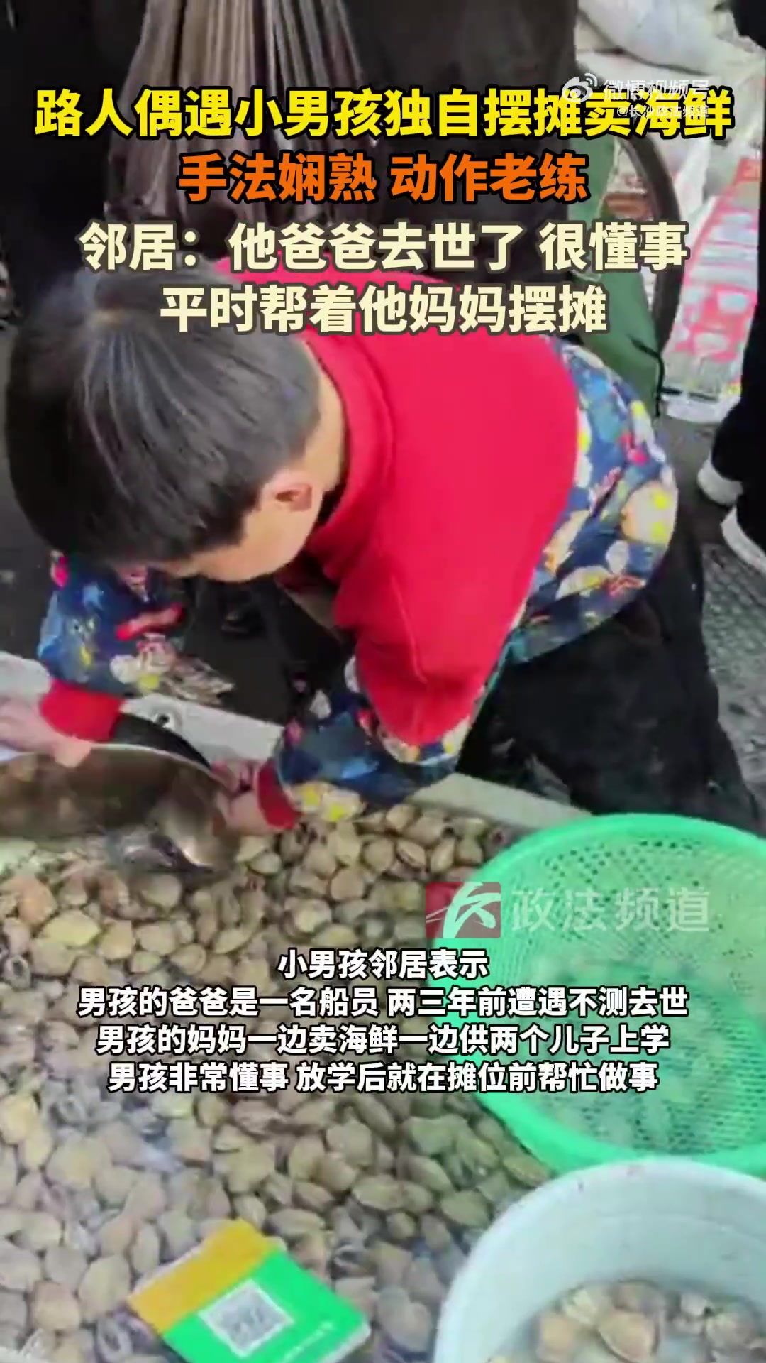 辽宁小男孩独自卖海鲜，手法娴熟，背后故事令人泪目