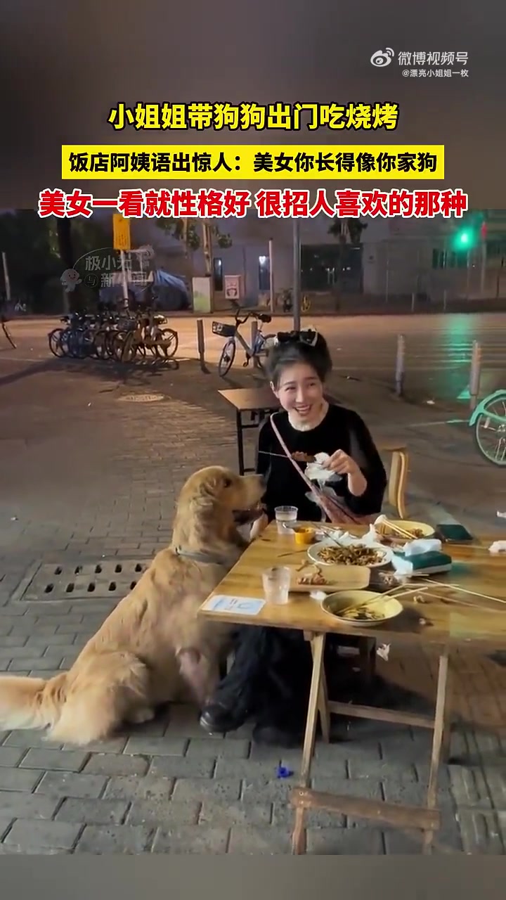 小姐姐带狗吃烧烤，阿姨神评：你像你家狗！
