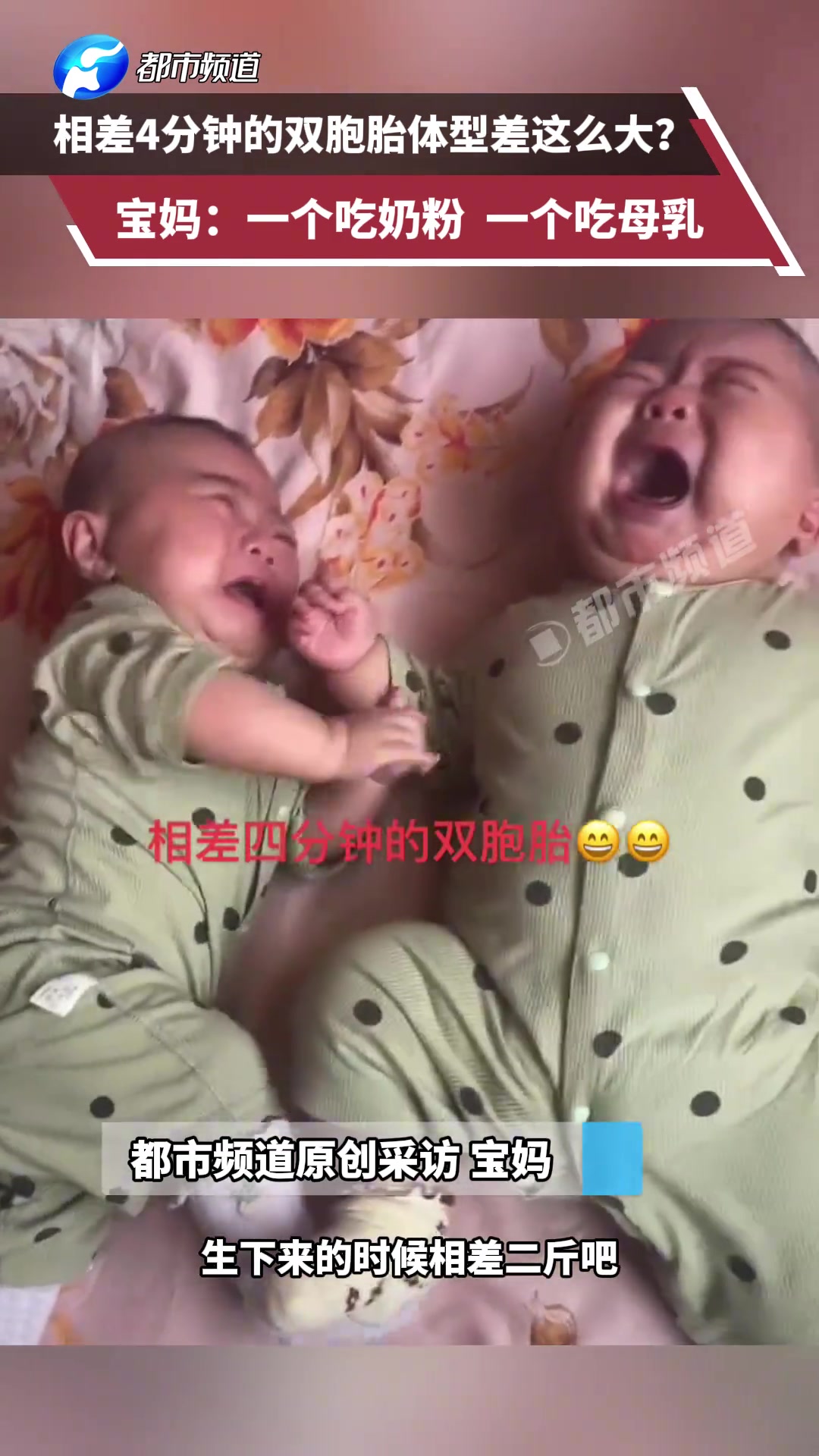 相差4分钟的双胞胎体型差这么大?宝妈一个吃奶粉一个吃母乳
