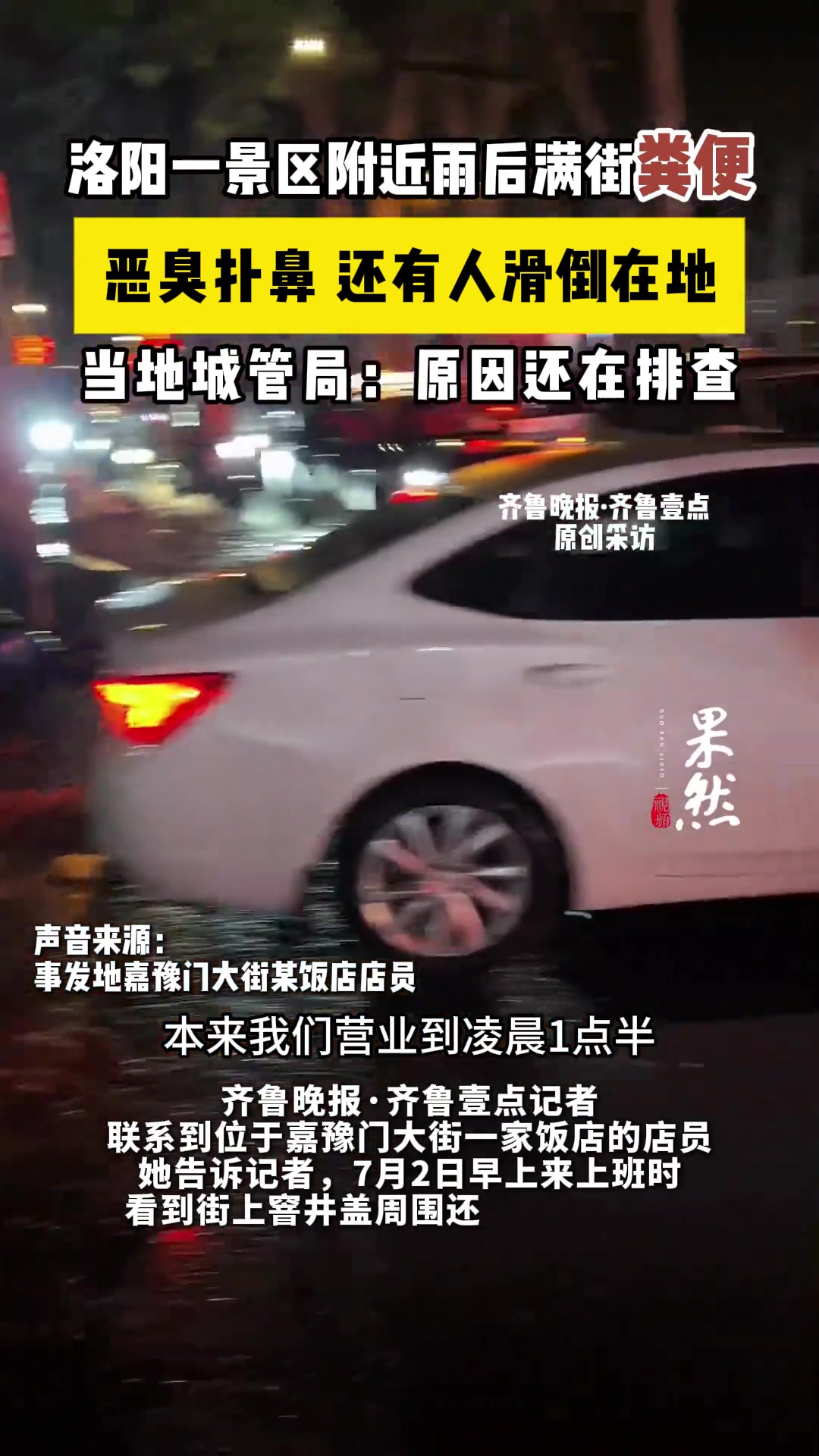 洛阳一景区附近雨后满街粪便，恶臭扑鼻！还有人滑倒在地