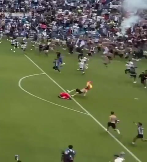 门将激动跪地庆祝,被更激动的球迷误伤踹翻