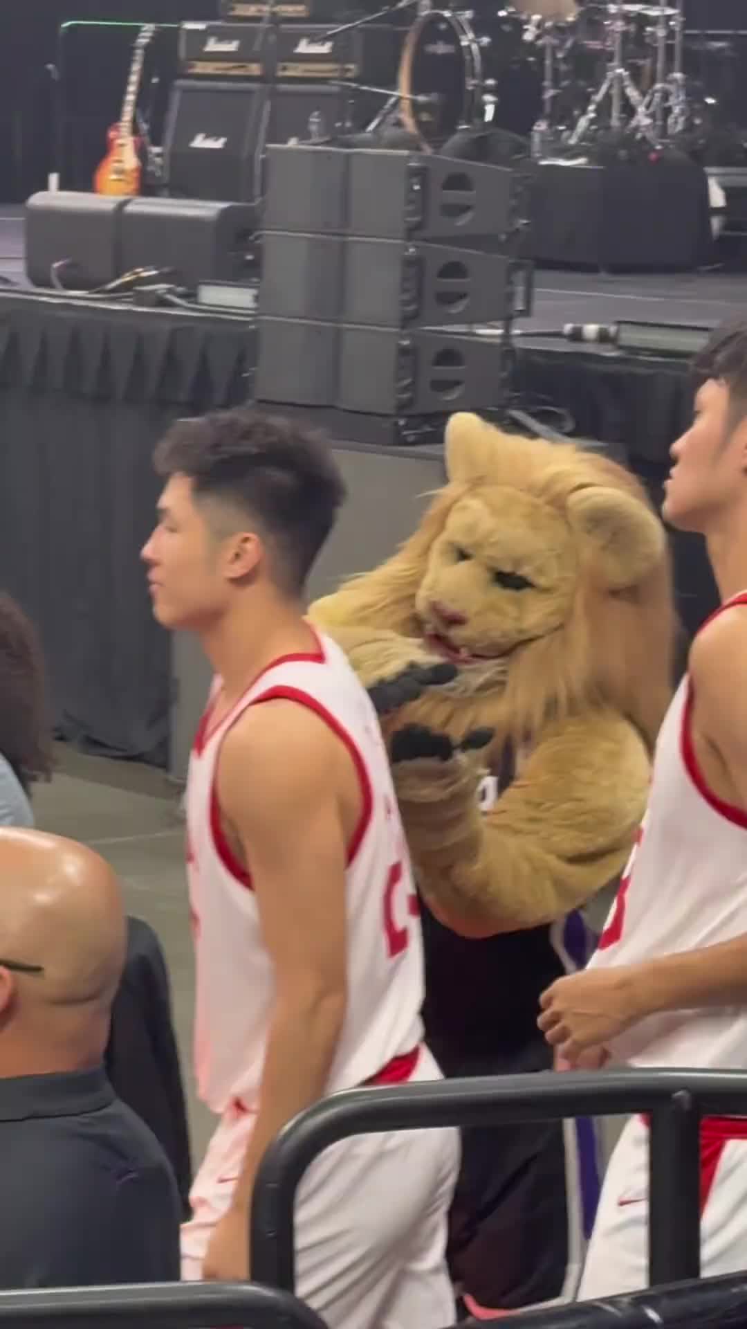 国王吉祥物还挺会来事场边给崔晓龙捶背揉肩