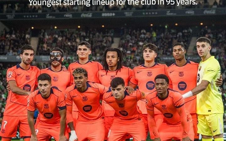 23.34岁，巴萨客战贝蒂斯首发平均年龄创队史95年来最低纪录