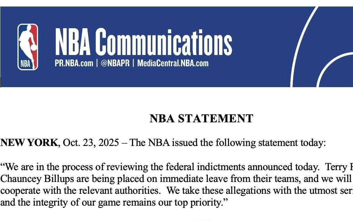 NBA官方:比卢普斯和罗齐尔已被勒令立即离开所属球队