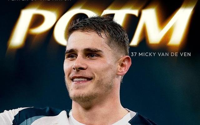 头球梅开二度,范德芬当选与埃弗顿一役热刺队内最佳球员