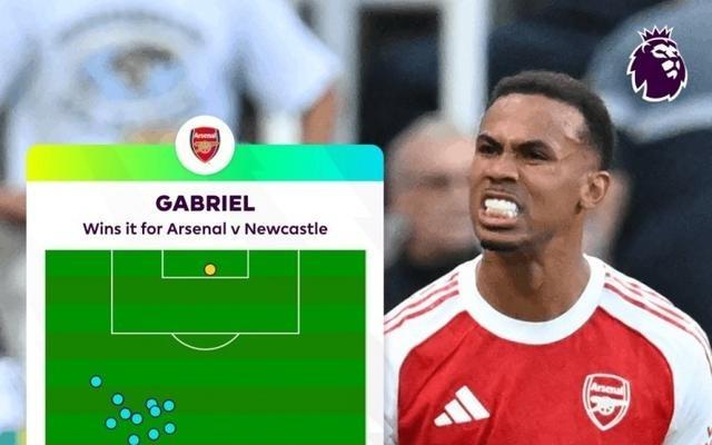 英超官方晒加布里埃尔触球分布,仅在对方禁区触球1次就完成绝杀