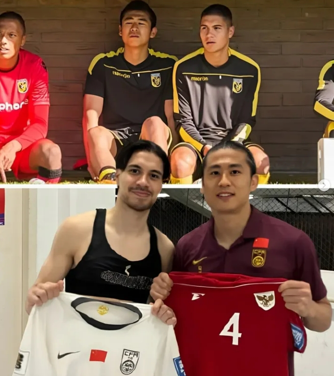 久别重逢！张玉宁赛后与印尼归化迪克