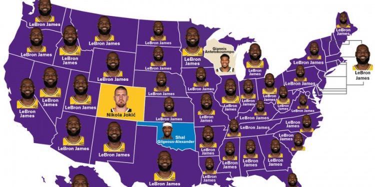 BBR今年美国各大州球员浏览第一:詹姆斯有47个州!库里0个!