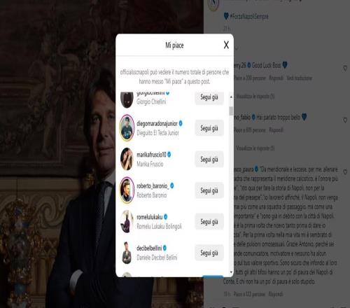 示好那不勒斯！卢卡库在Ins点赞那不勒斯新主帅孔蒂的首次发布会