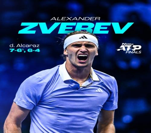 ATP年终总决赛小组赛：兹维列夫2-0阿尔卡拉斯，三战全胜头名晋级