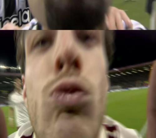 赖斯和吉马良斯本轮先后亲吻镜头庆祝，时间刚好都是第71分钟