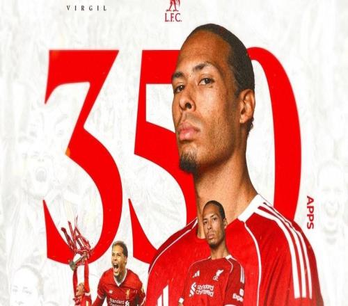 里程碑之战，范戴克迎来利物浦生涯第350次出场