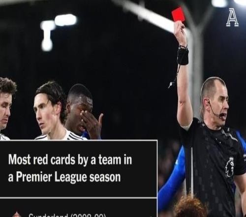 已拿8红，切尔西剩余11轮英超若再拿一红即可追平赛会纪录